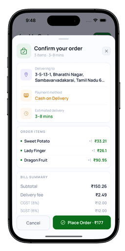 Prozen Mart customer screen