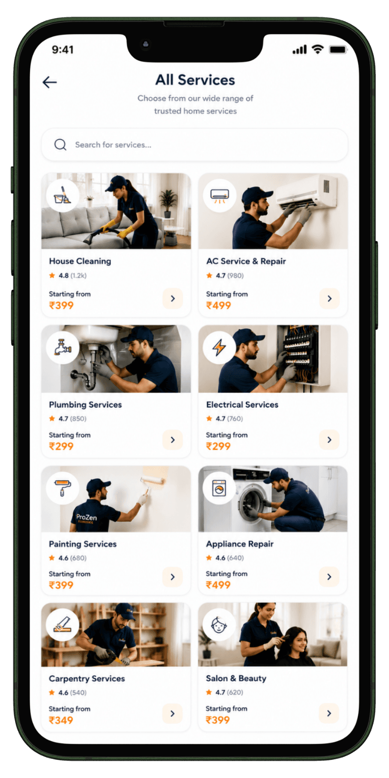 Customer scheduling a service in home service app