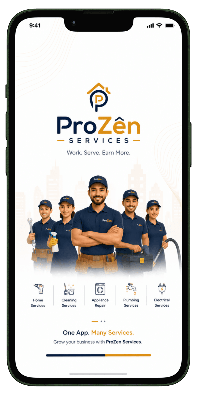 Service partner app splash screen for home services platform
