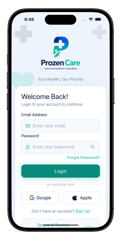 Healthcare App Development โ Patient Login Screen Patient login screen with OTP in healthcare app development platform