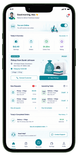 Prozen Wash driver application screen