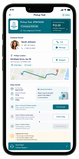 Prozen Wash driver application screen