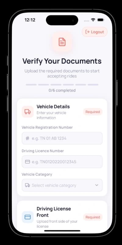 Document Submission Driver uploading documents for verification